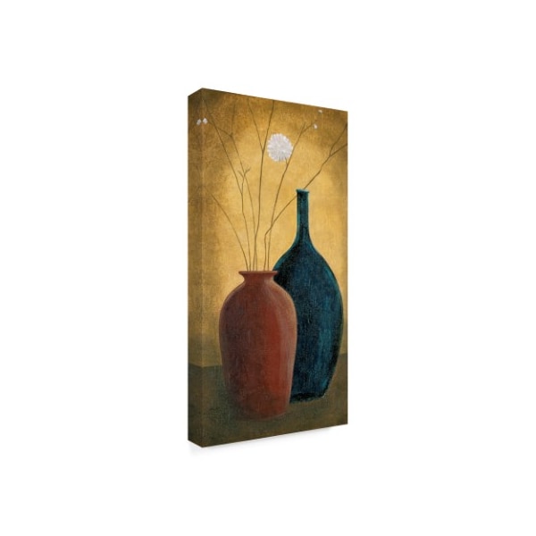 Pablo Esteban 'Two Thick Vases And Flowers' Canvas Art,24x47